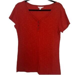 5/$25 Burnt Orange Red No Boundaries Button Up V-Neck Short Sleeve Top Size XXL